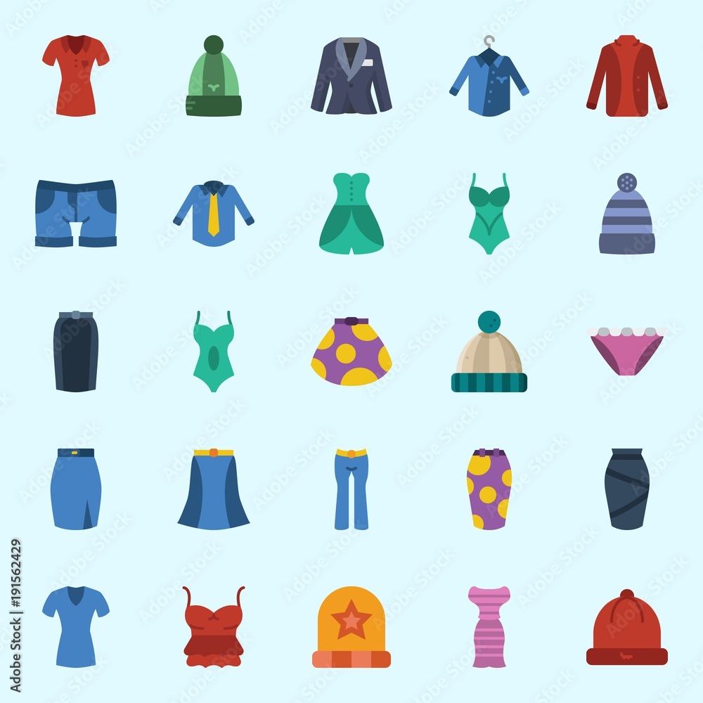 Icons set about Women Clothes with panties, winter hat, shirt, sleeveless, trousers and shorts Icons set about Women Clothes with panties, winter hat, shirt, sleeveless, trousers and shorts