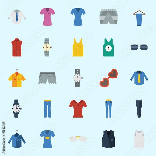 icons set about Man Clothes. with watch  sleeveless  trousers  sunglasses  shirt and short