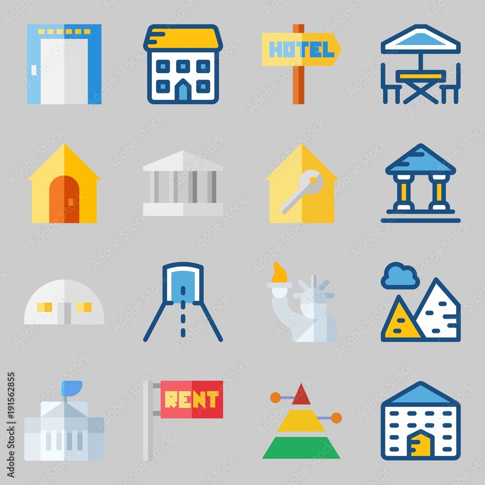 Icons set about Construction. with white house, real estate and store house Icons set about Construction. with white house, real estate and store house