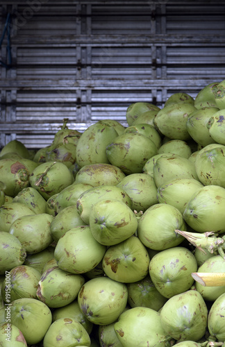 Pile of coconuts in truck bodywork