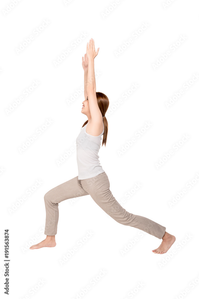 Portrait of asian young attractive smiling woman practicing yoga exercise ,working out, wearing sportswear ,isolated on white