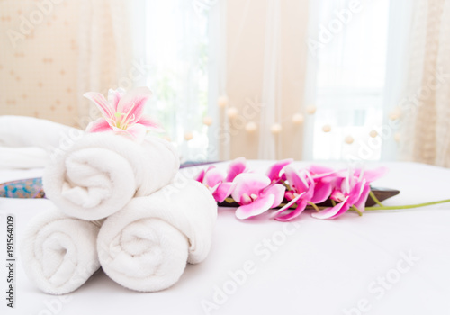 Spa massage setting product with rolled, towel, compress balls ,Ingredients for cosmetics, body massage and thai spa.