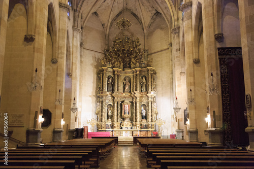 Europe, Spain, Balearic Islands, Mallorca. Esporles. Esglesia de Sant Pere, Church of St. Peter. Altar.