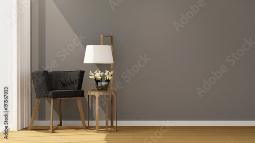 Living room and balcony on sunshine day for artwork room for home or hotel - Interior simple design - 3D Rendering