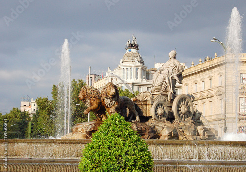 Cibeles Fountain (Fuente de Cibeles) depicts the Roman goddess Cibeles (Cybele in English), symbol of the Earth and agriculture - Madrid, Spain photo