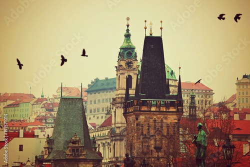 Photography Prague, Czech Republic - Retro style view of the Lesser Town with towers, spires