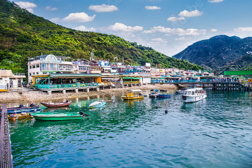 Restaurants overlooking the sea in the small Chinese port of Lamma island, Hong Kong.