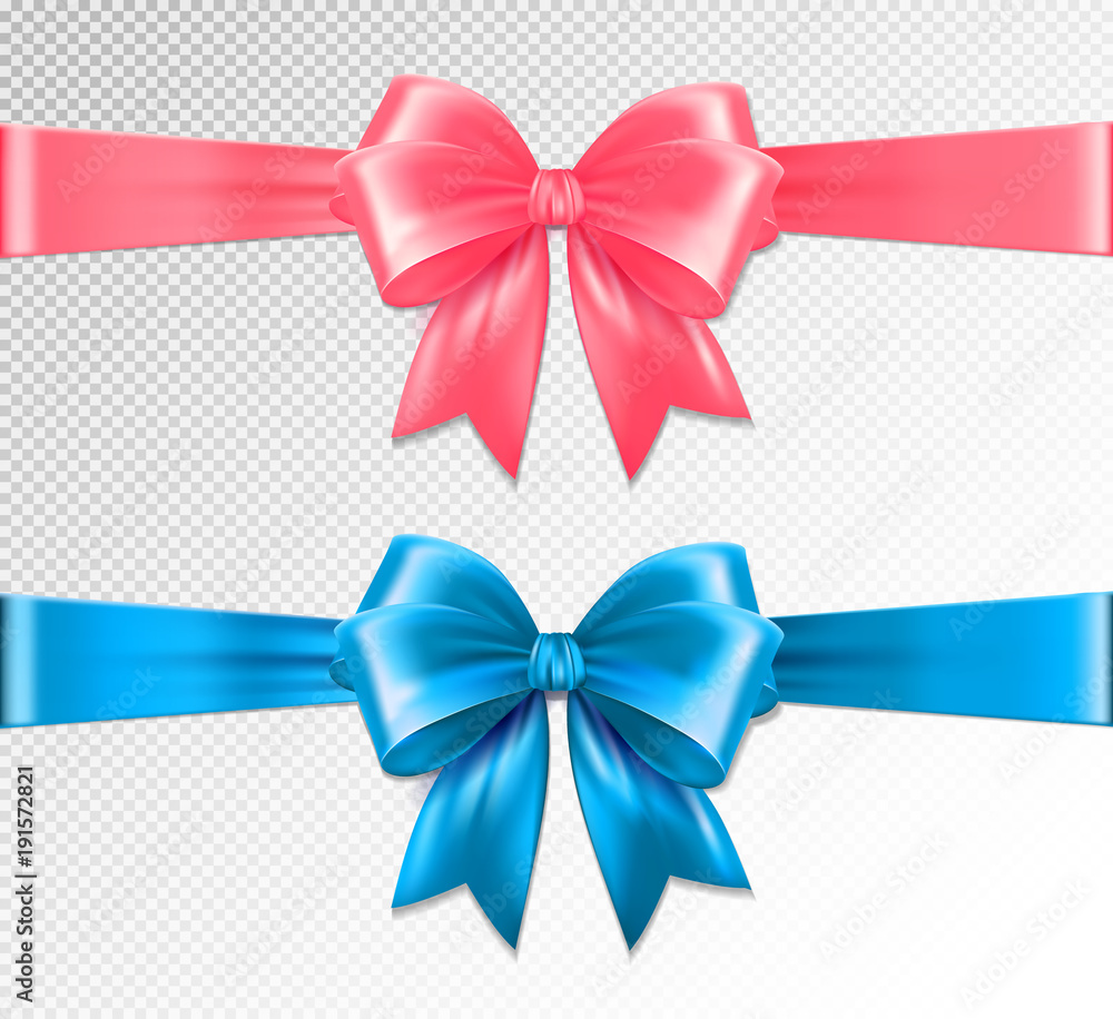 Set of vector realistic pink and blue ribbon and bows on transparent background. Vector eps 10 Set of vector realistic pink and blue ribbon and bows on transparent background. Vector eps 10
