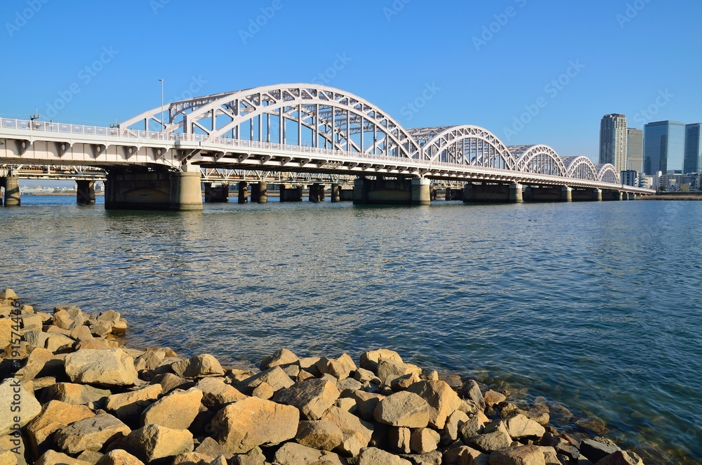 Naklejka premium 淀川河川公園から梅田方面を望む