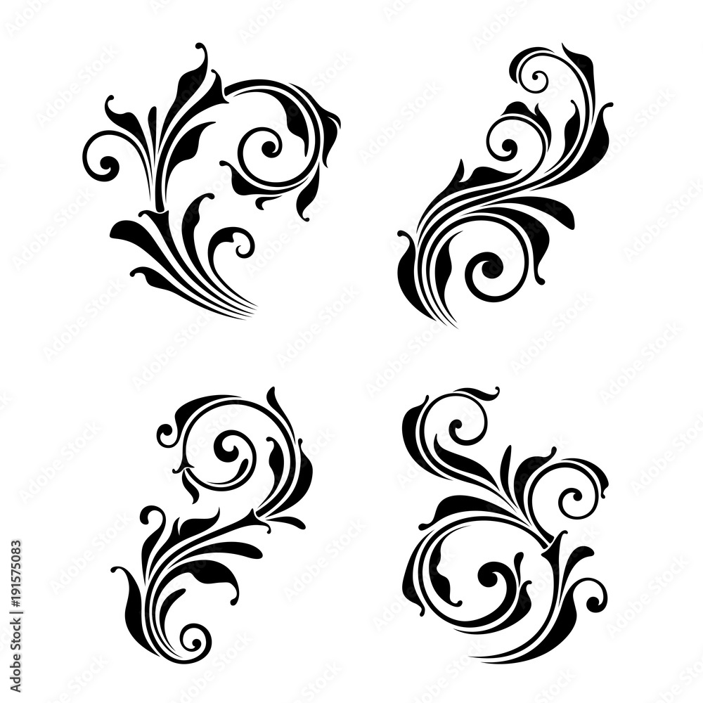 Set of four vector floral design elements. Set of four vector floral design elements.