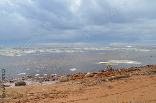 shore of North Bay and cloudy sky