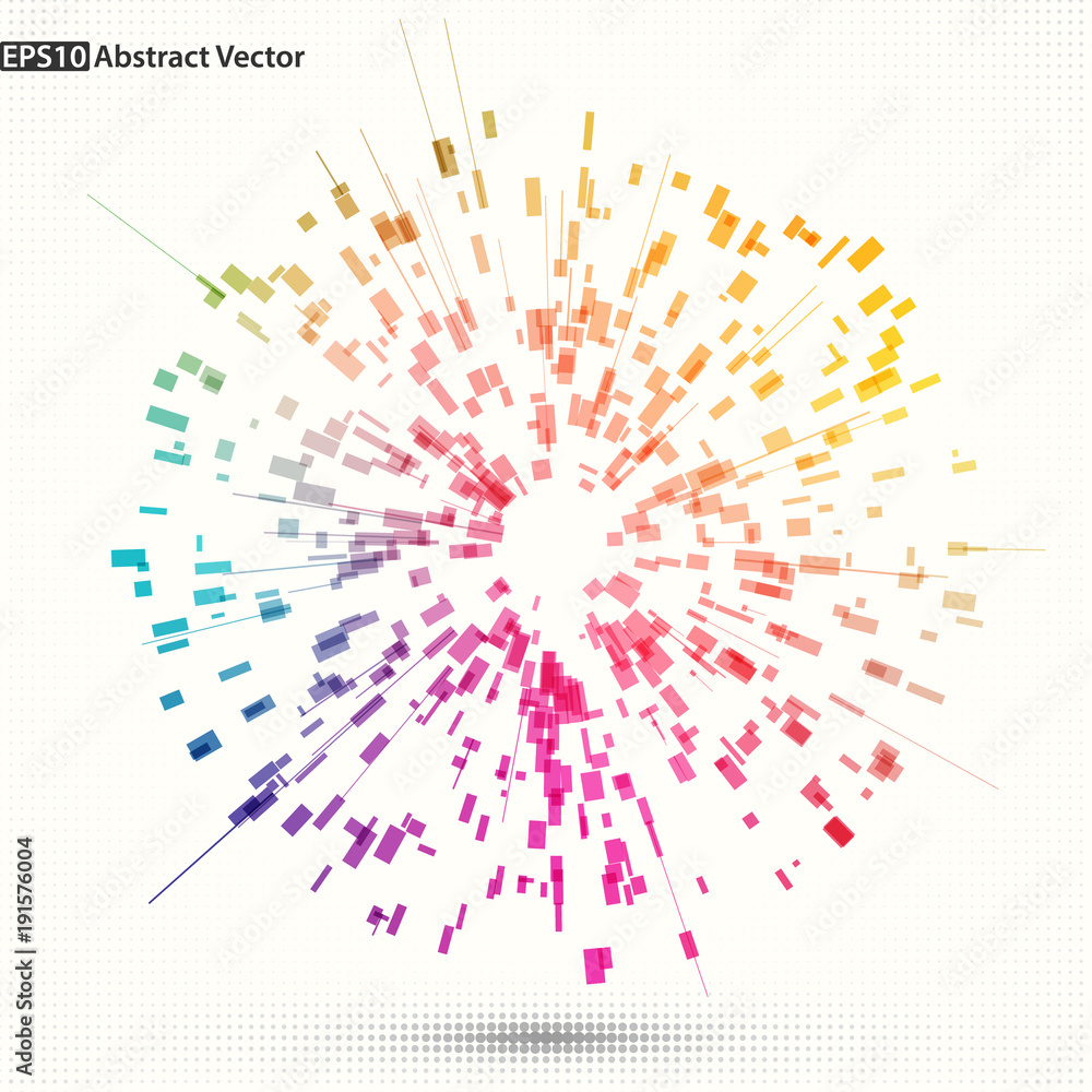 Obraz premium Abstract vector background element. Multicolored rectangle shapes arranged around center point.
