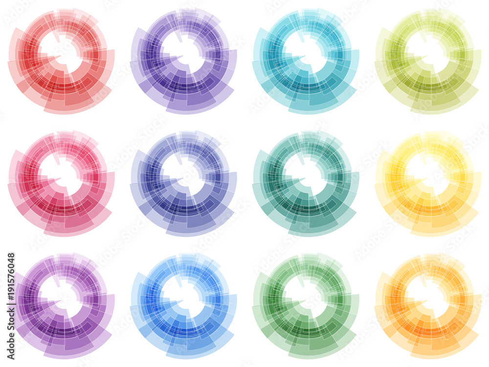 Circle shapes set. Abstract vector elements. Trendy colors.