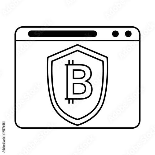 template with shield and bitcoin vector illustration design