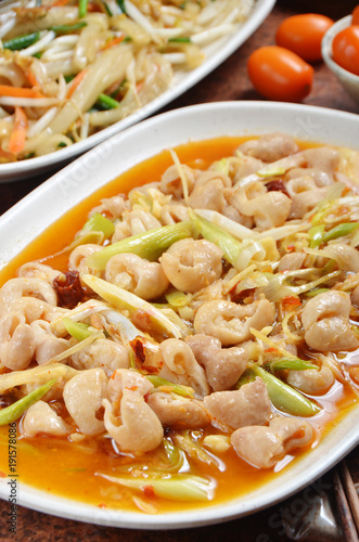 Taiwan's hakka  traditional cuisine -  Pork intestines with ginger