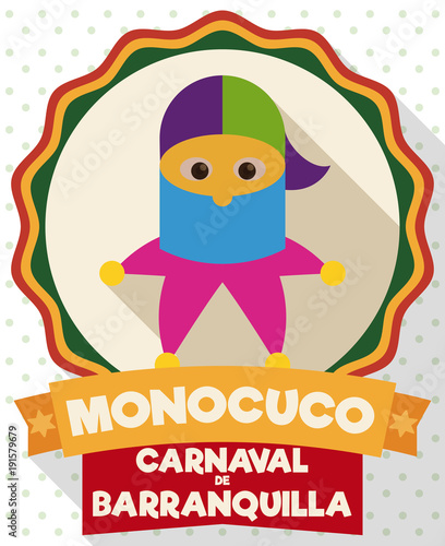 Monocuco in a Button in Flat Style for Barranquilla's Carnival, Vector Illustration photo