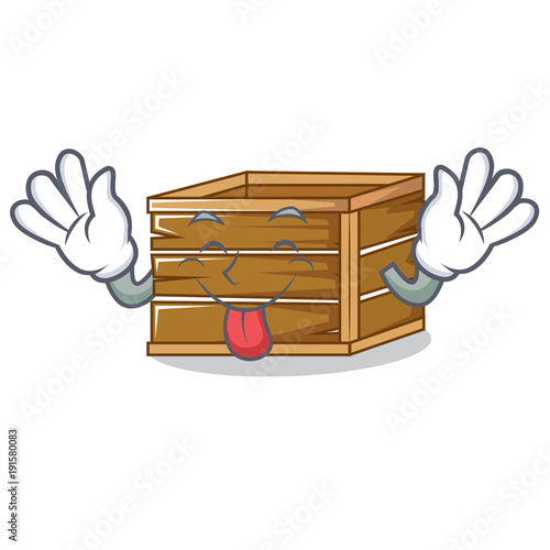 Tongue out crate mascot cartoon style