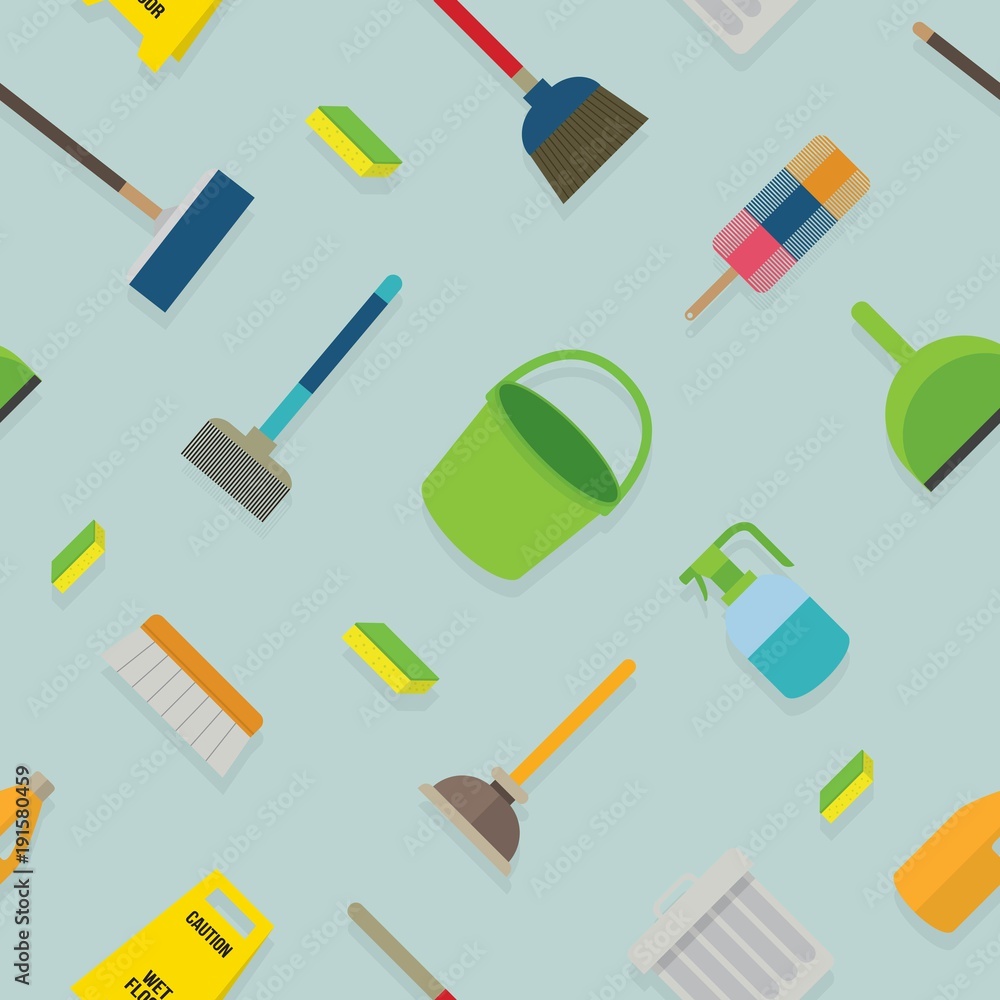 Cleaning tools seamless pattern. Cleaning tools seamless pattern.