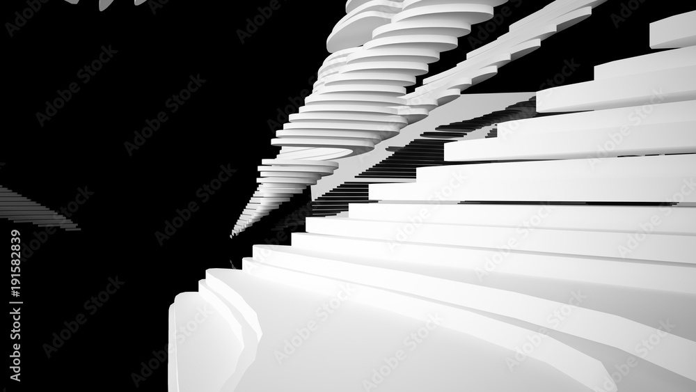 Naklejka premium Abstract white and black parametric interior with window. 3D illustration and rendering.