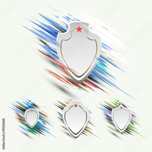 A banner in the shape of a shield with an abstract background (Maso), in the colours of the Russian flag - vector eps10