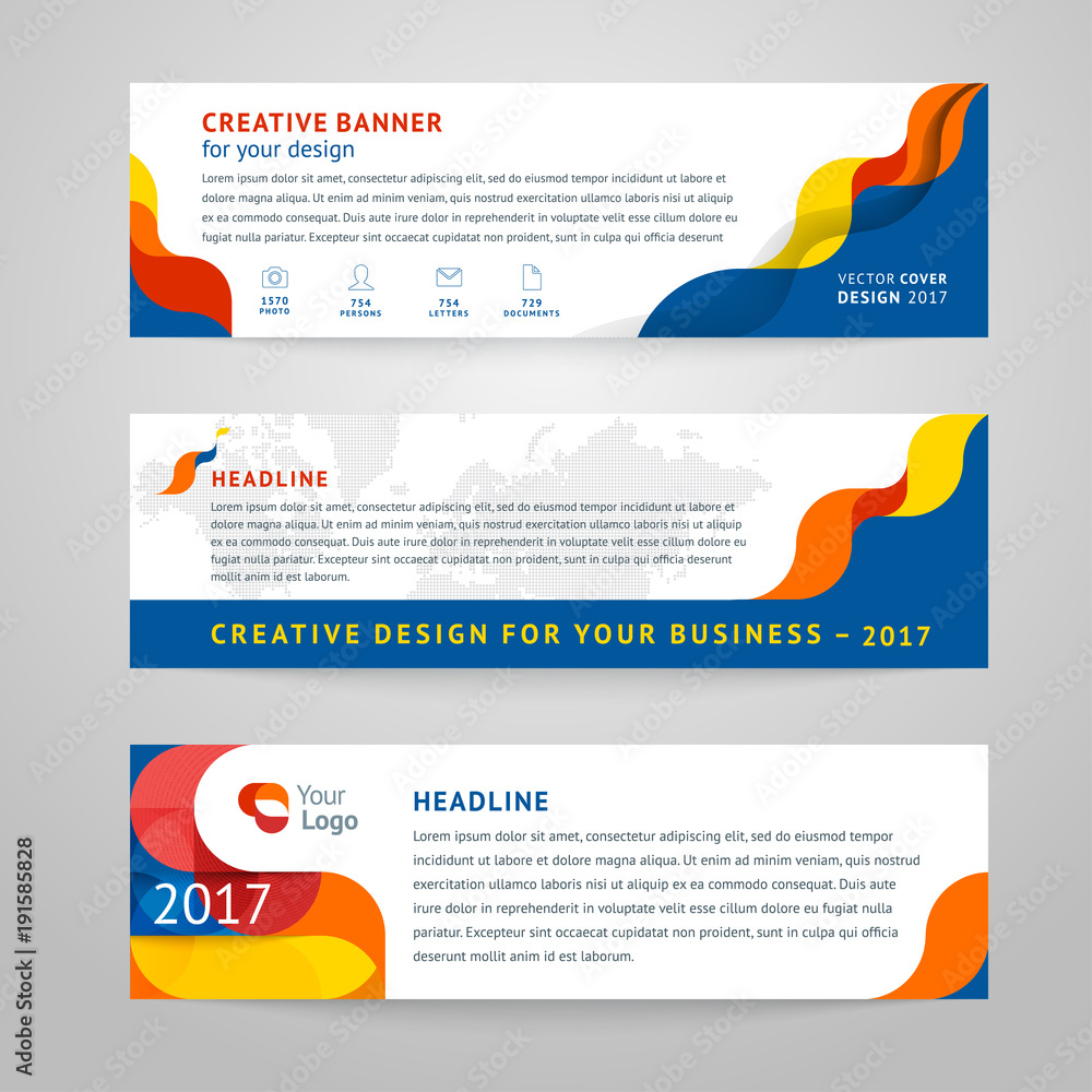 Fotografie Vector set of abstract horizontal banner