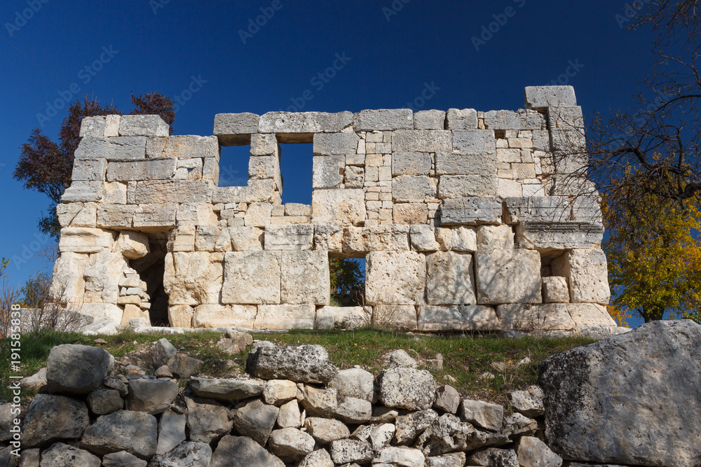Ruins of the ancient town Diokaisareia in Uzuncaburc village, Turkey