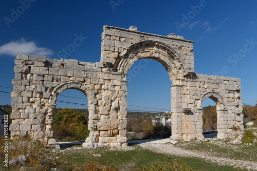 Ruins of the ancient town Diokaisareia in Uzuncaburc village, Turkey