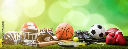 Obraz Makro Różnych Sprzętu Sportowego Na Skoku