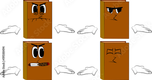 Books shrugs shoulders expressing don't know gesture. Cartoon book collection with angry faces. Expressions vector set.