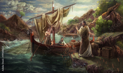 Obraz na plátně Christ calling the apostles James and John