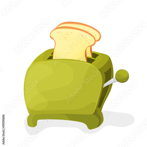 illustration of a green cartoon toaster on a white background