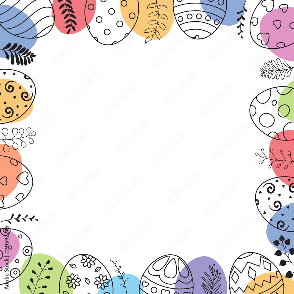 Fototapeta premium Square frame with easter eggs hand drawn and space for text on white background