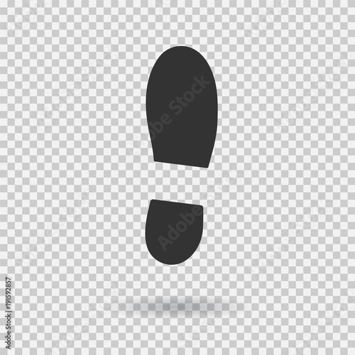 Human shoe footprint icon. Vector footwear. Flat style. Black silhouette. Illustration with shadow