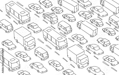 Sketch traffic jam car plug transport highway. Hand drawn black line