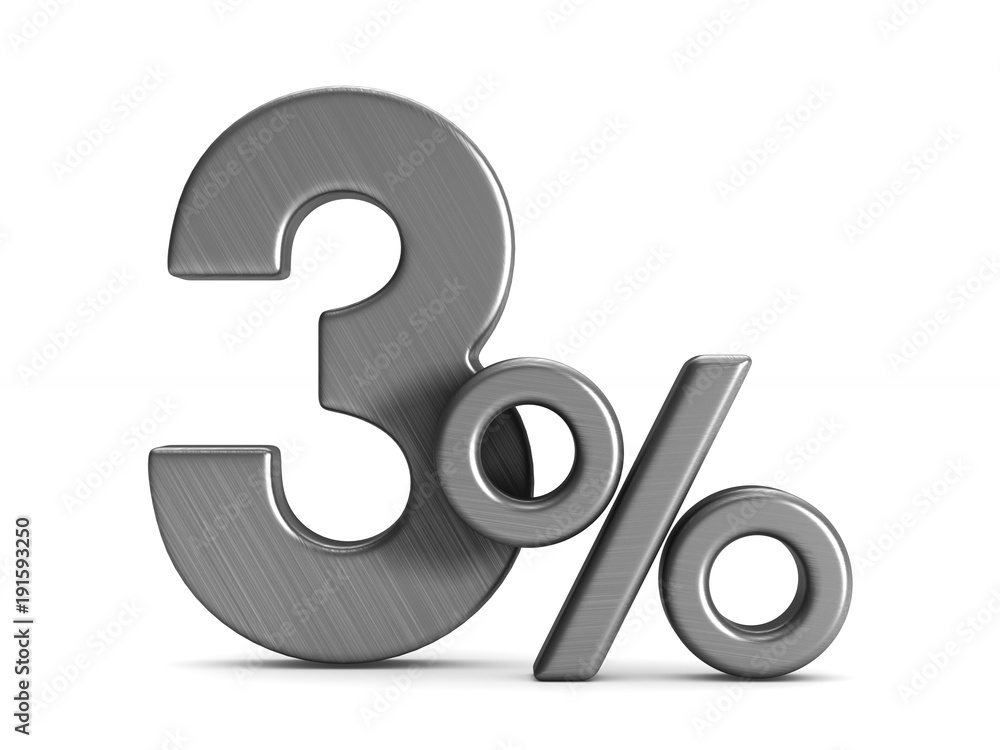 Three percent on white background. Isolated 3D illustration Three percent on white background. Isolated 3D illustration