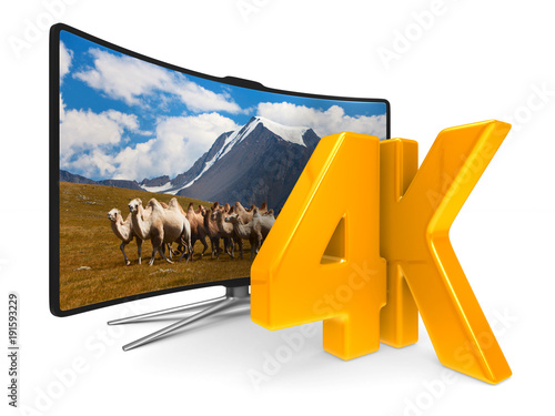 4K TV on white background. ...