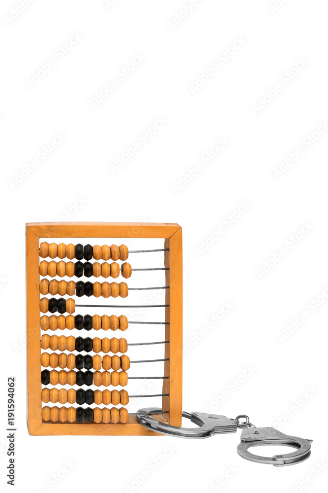 old wooden abacus with handcuffed old wooden abacus with handcuffed