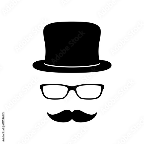 Man face with glasses, mustache and hat. Photo props. Gentleman. Detective. Vector