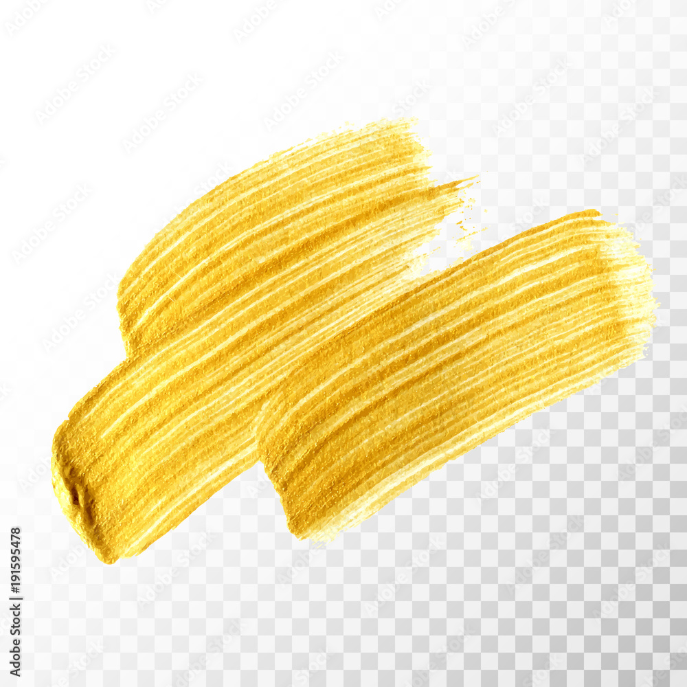 Gold hand drawn paint brush stroke isolated on transparent background