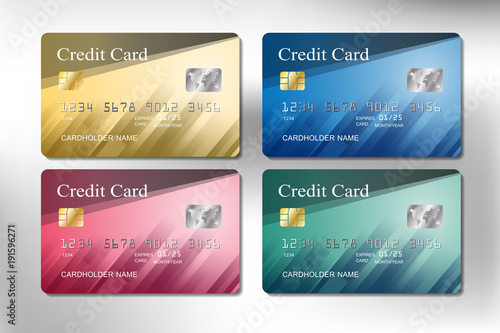 gold, pink, green and blue color credit cards set realistic with vector illustration design eps10