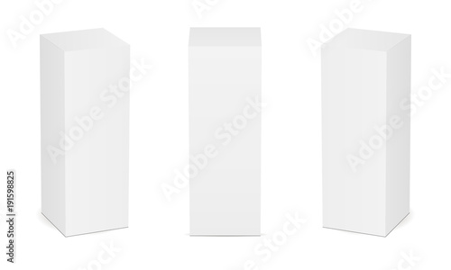 High white cardboard box mock up. Set of cosmetic or medical packaging. Vector illustration