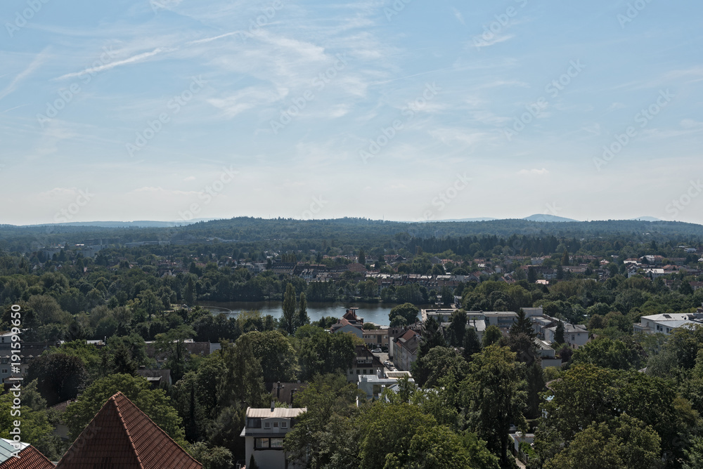 View from the wedding tower (Hochzeitsturm) over the Grosser Woog and the eastern Darmstadt