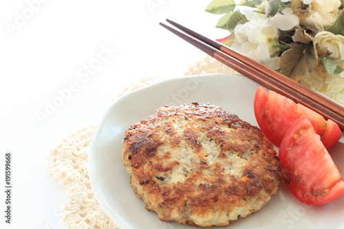 Homamade tofu patty with tomato photo