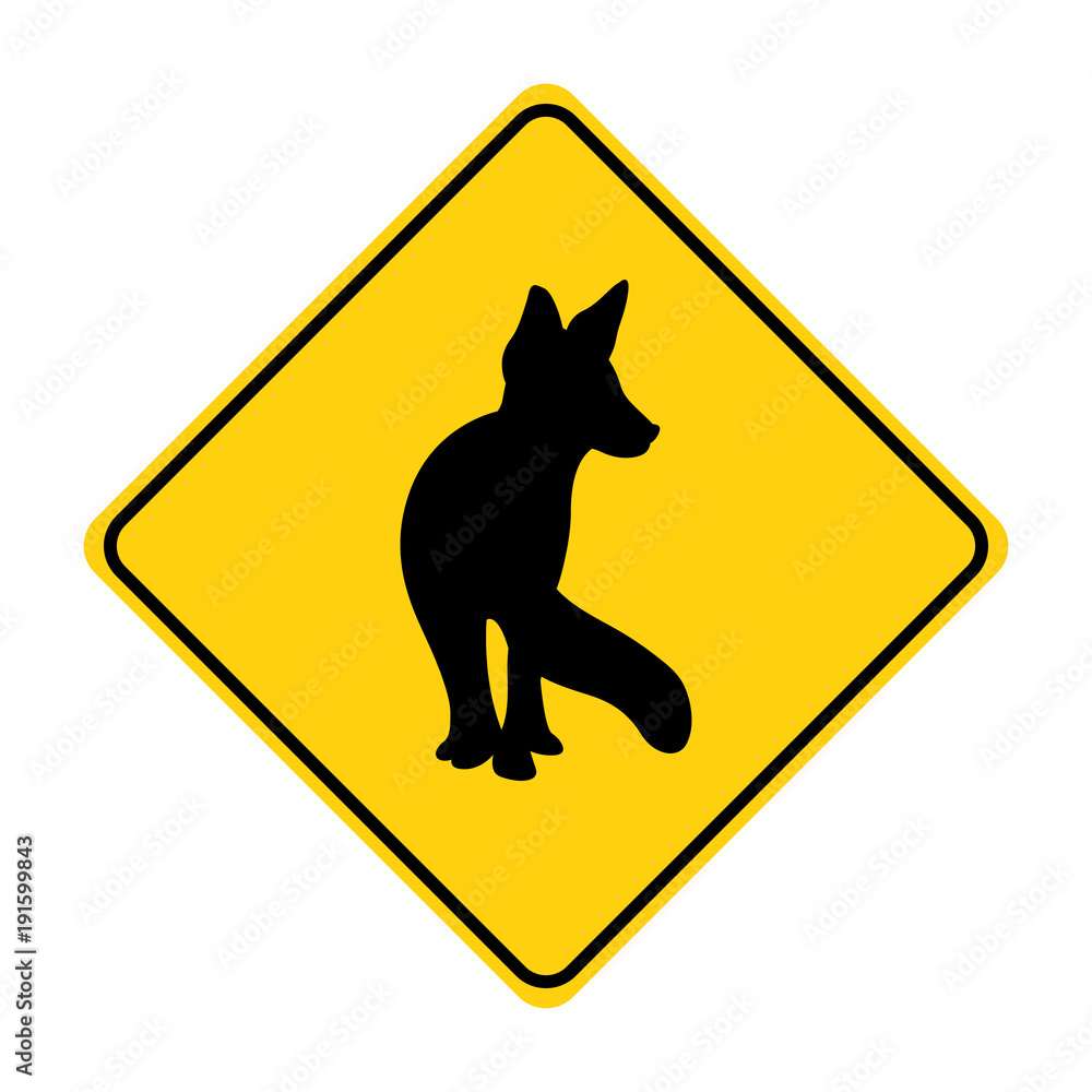 fox silhouette animal traffic sign yellow  vector