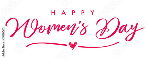 Happy Womans Day March 8 elegant calligraphy banner. Lettering invitations for the International Women's Day, 8 March with text, line and heart