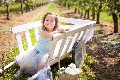 Beautiful young girl in spring garden photo