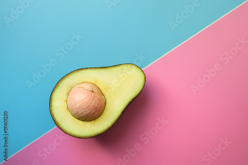 close up of avocado sliced in half for background