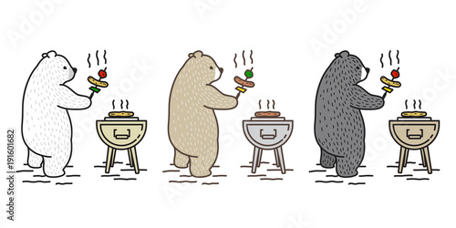 Bear vector Polar Bear icon cartoon character picnic camping barbecue grill travel doodle illustration