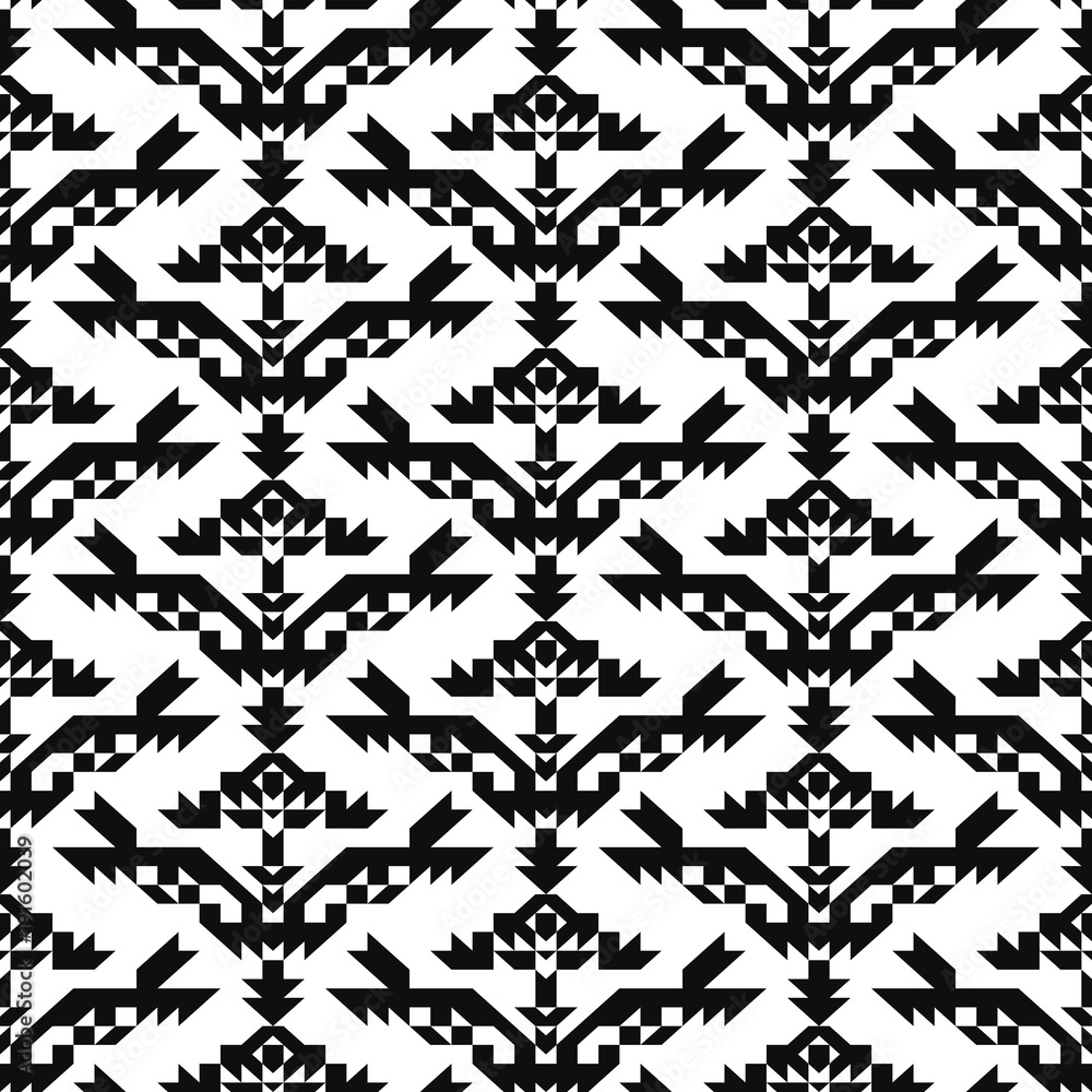 Fototapeta premium Seamless pattern with american indian style. Triangle ornament plaid. Navajo background. Textile geo print. Tribal swatch.