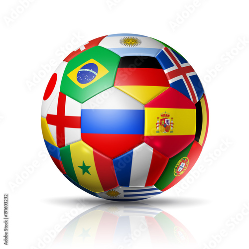 Football soccer ball with team national flags on white background